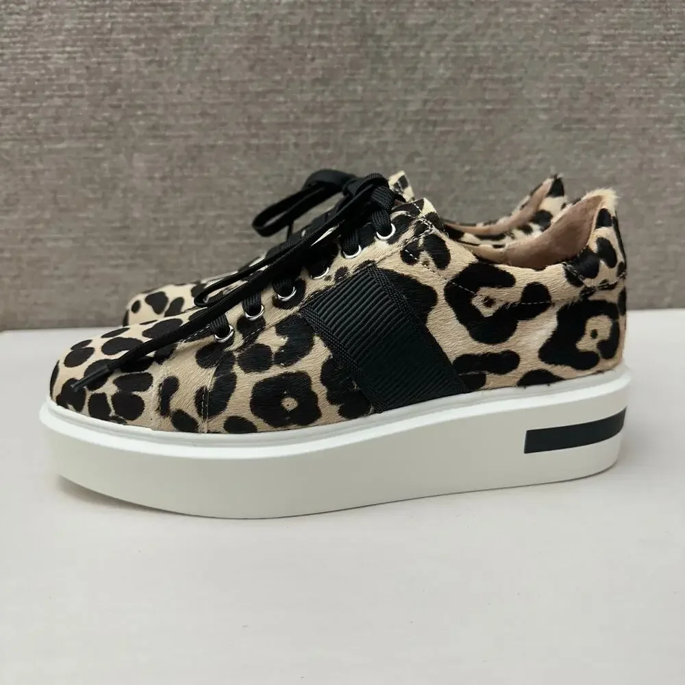 Linea Paolo Black Tan Animal Print Calf Hair Low Top Fashion Sneakers Womens 6.5